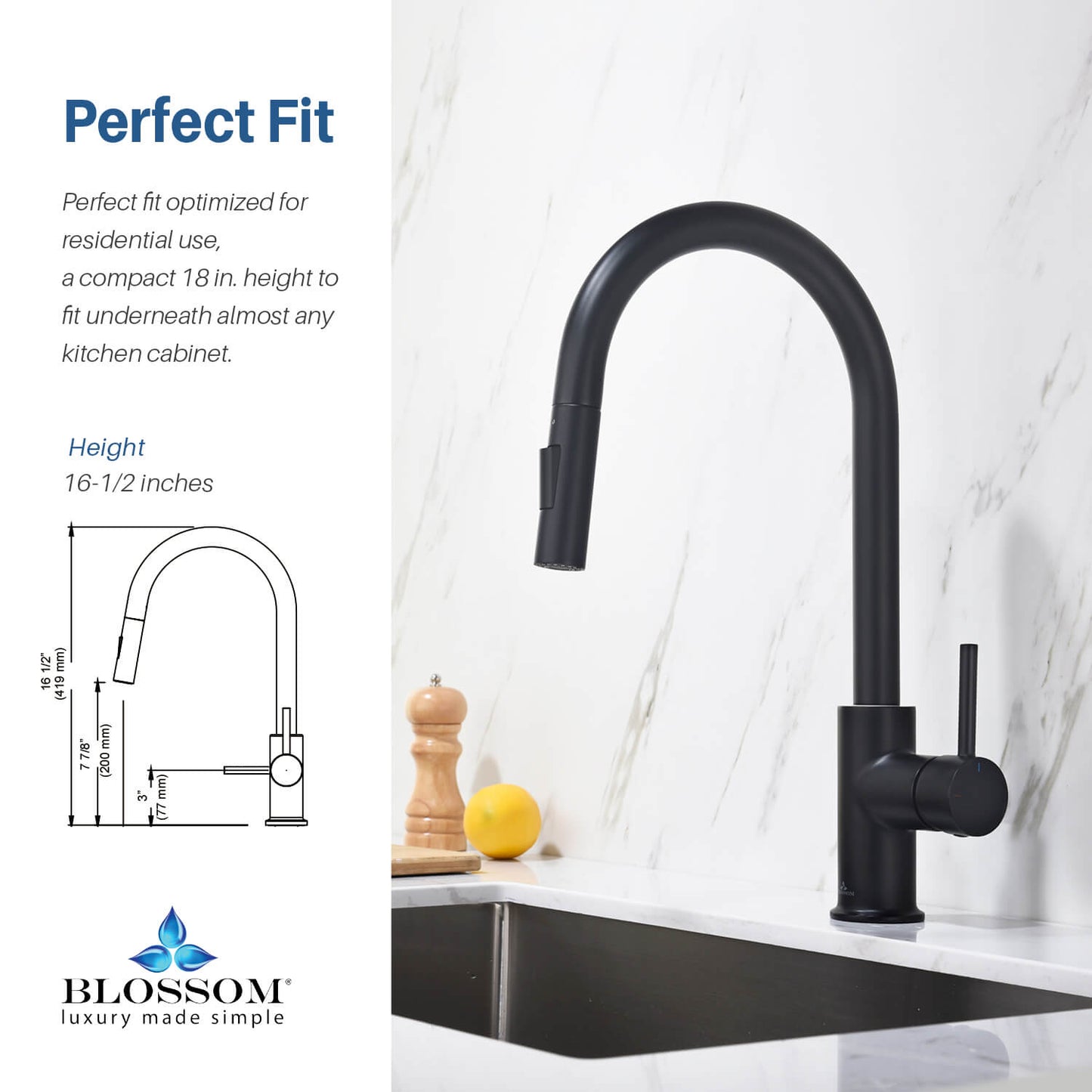 Kitchen - Single Handle Pull Down Matte Black Faucet - F01 206