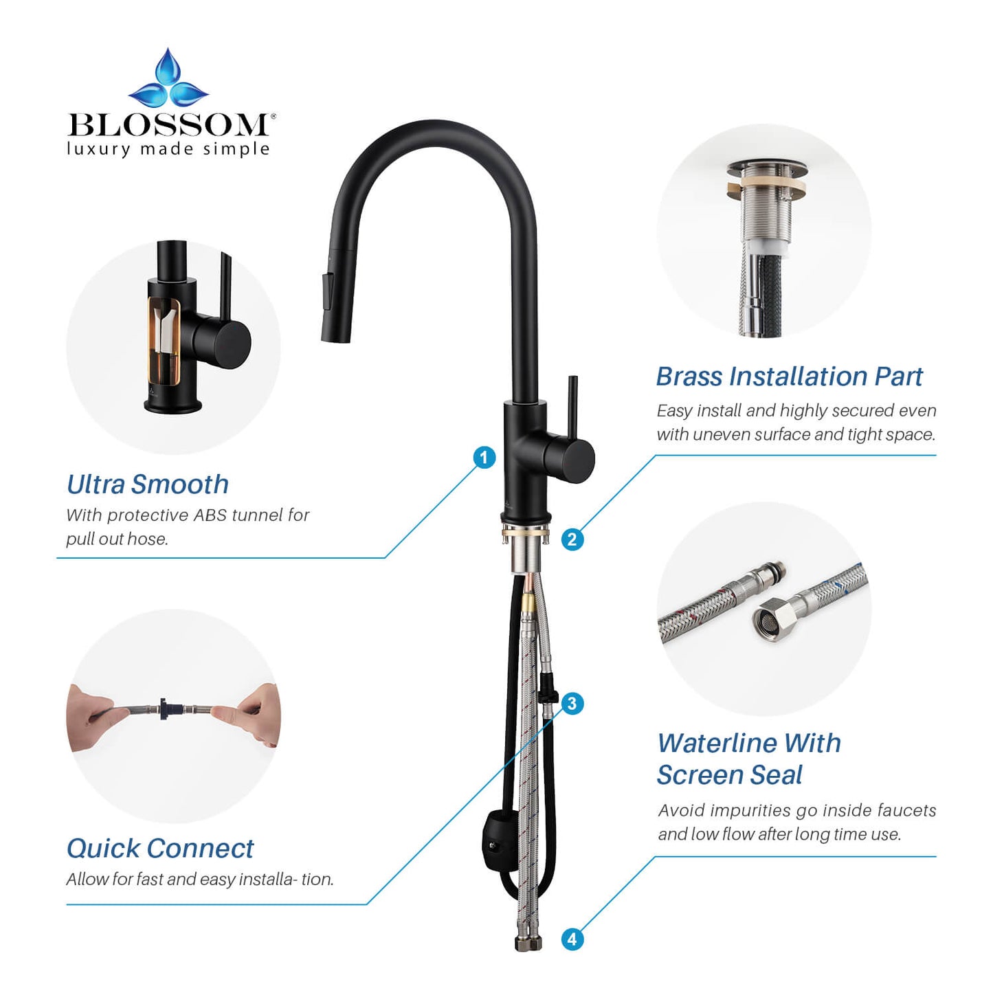 Kitchen - Single Handle Pull Down Matte Black Faucet - F01 206