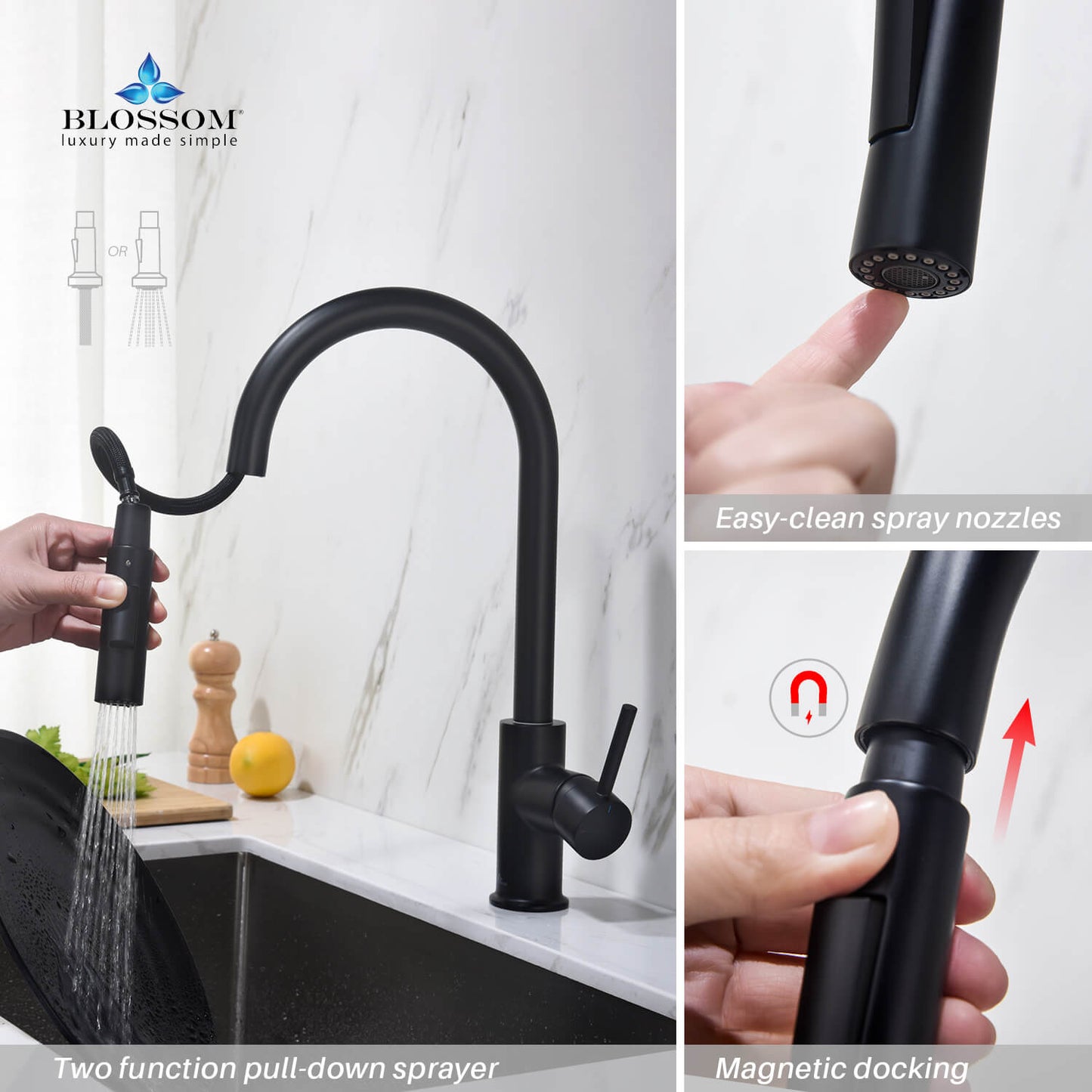 Kitchen - Single Handle Pull Down Matte Black Faucet - F01 206