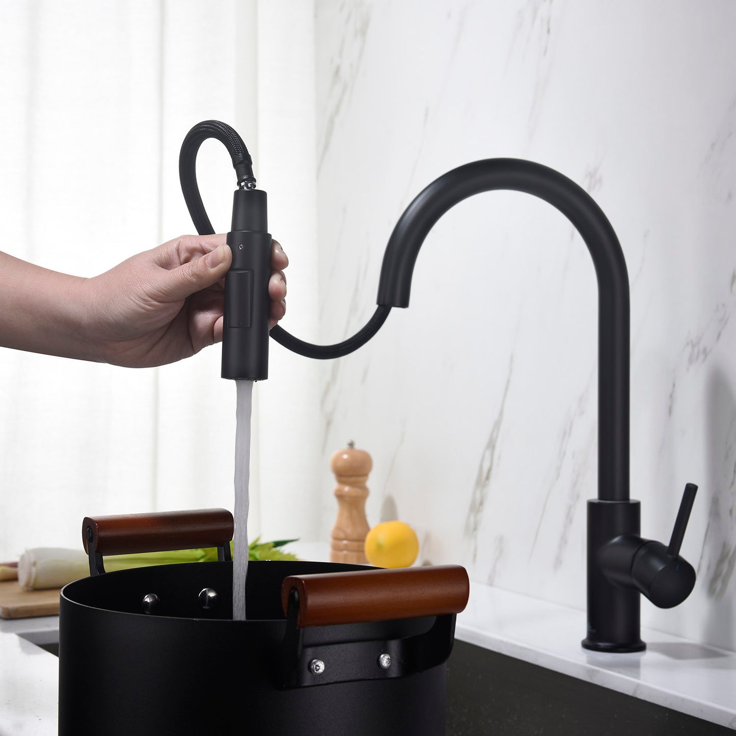 Kitchen - Single Handle Pull Down Matte Black Faucet - F01 206