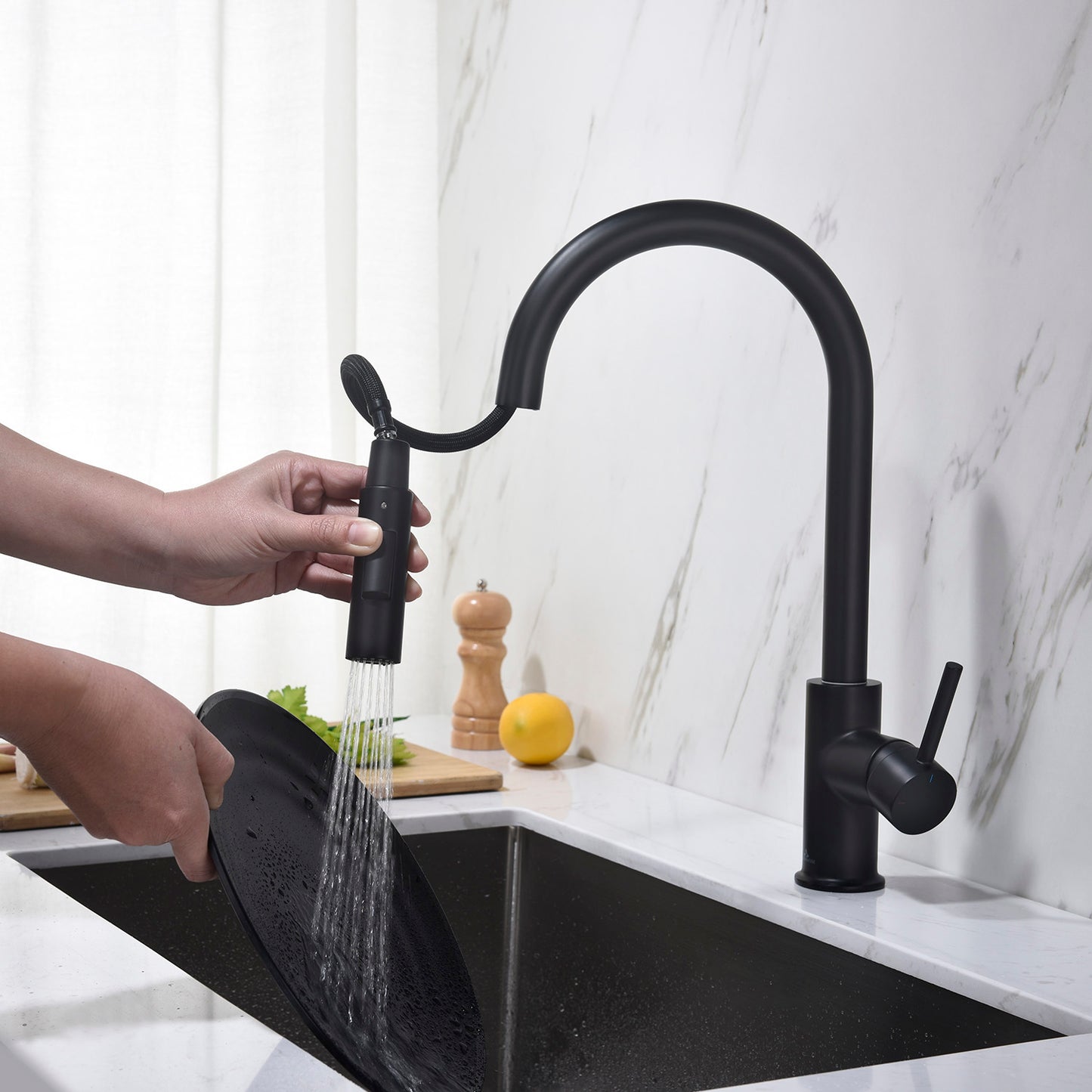 Kitchen - Single Handle Pull Down Matte Black Faucet - F01 206