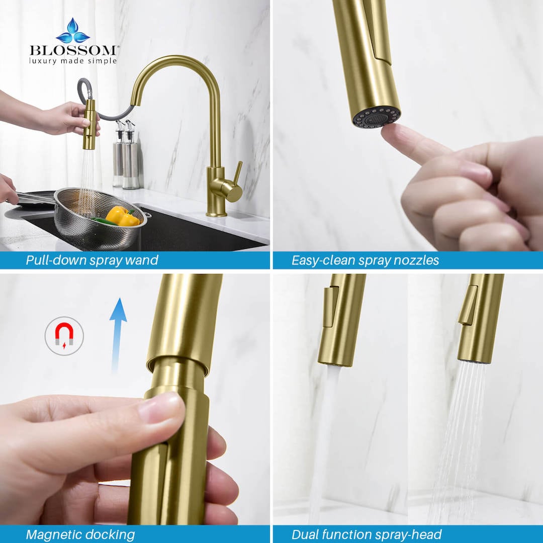 Kitchen – Single Handle Pull Down Brush Gold Faucet - F01 206