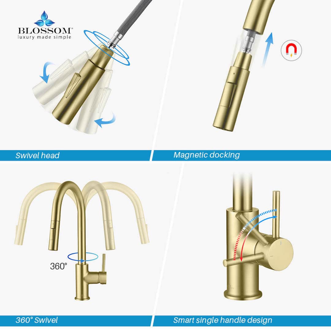 Kitchen – Single Handle Pull Down Brush Gold Faucet - F01 206