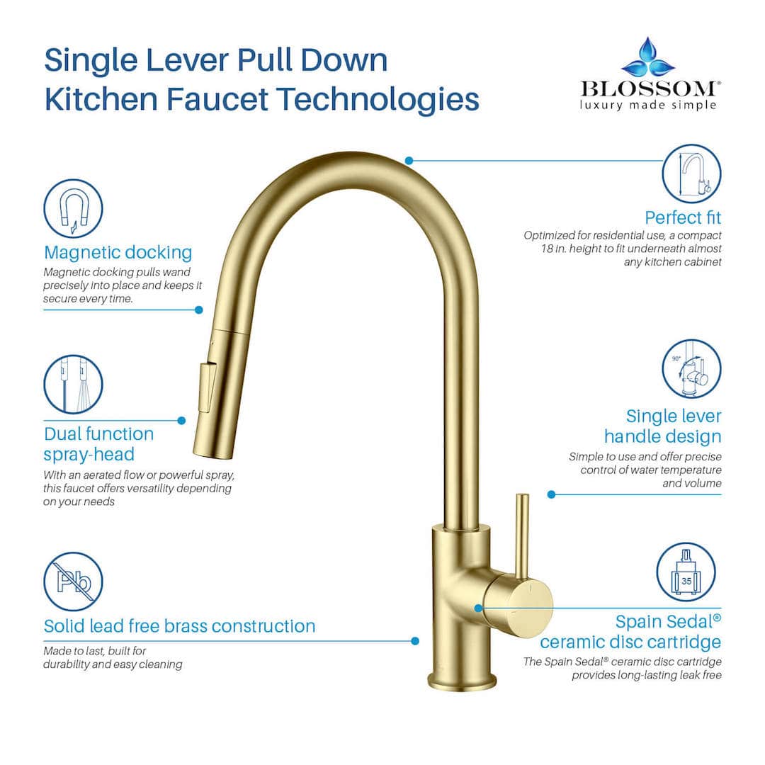 Kitchen – Single Handle Pull Down Brush Gold Faucet - F01 206