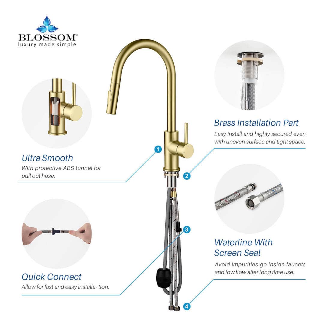 Kitchen – Single Handle Pull Down Brush Gold Faucet - F01 206