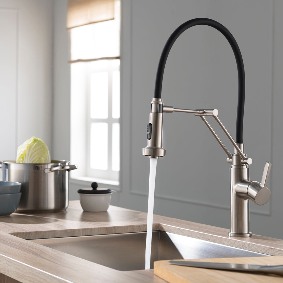 Kitchen - Single Handle Pull Out Brush Nickel Faucet - F01 208