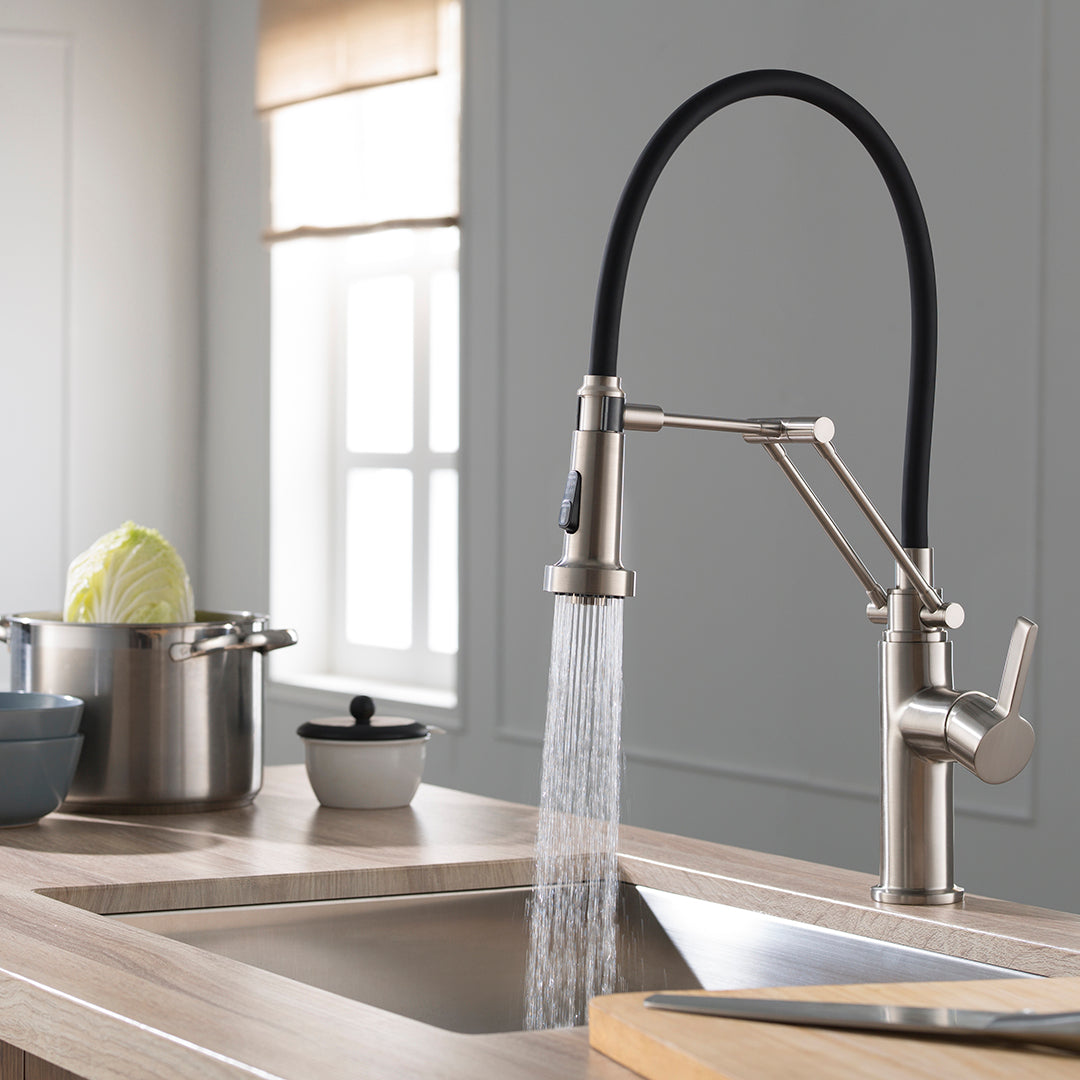 Kitchen - Single Handle Pull Out Brush Nickel Faucet - F01 208
