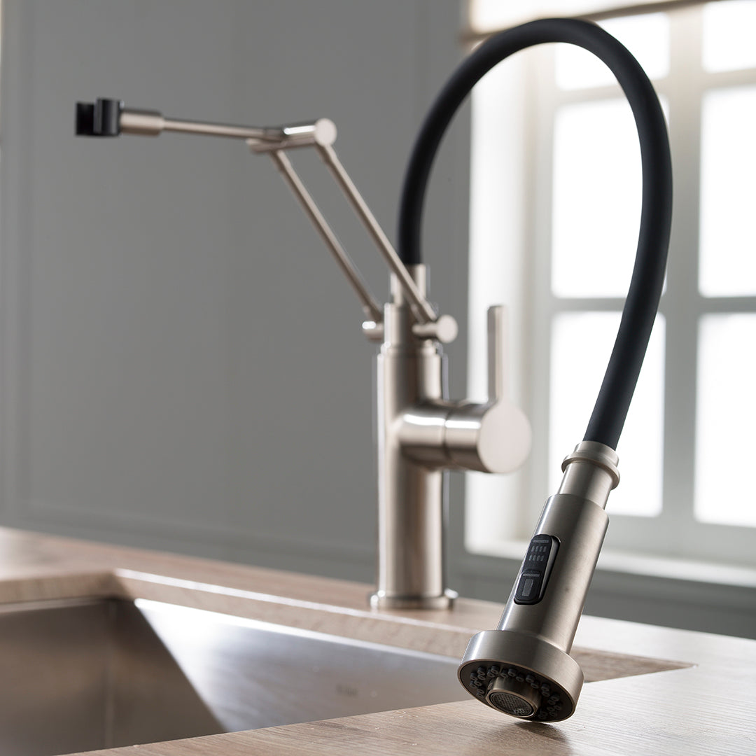 Kitchen - Single Handle Pull Out Brush Nickel Faucet - F01 208