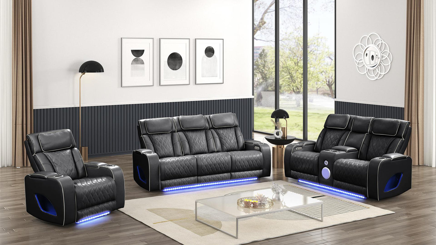 FORTUNER 3PC POWER RECLINING SOFA SET - BLACK