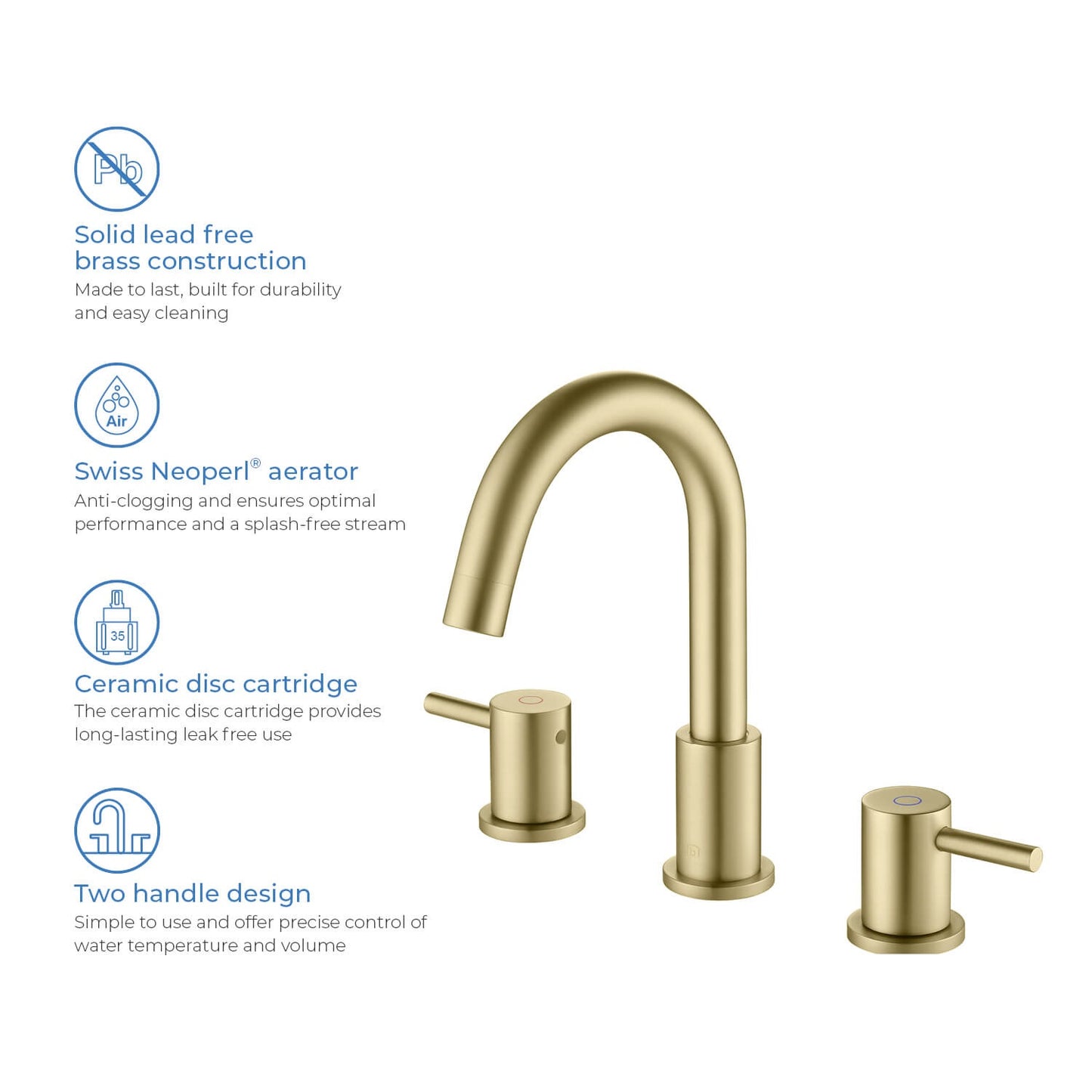 Wide Spread Lavatory Faucet – Brush Gold