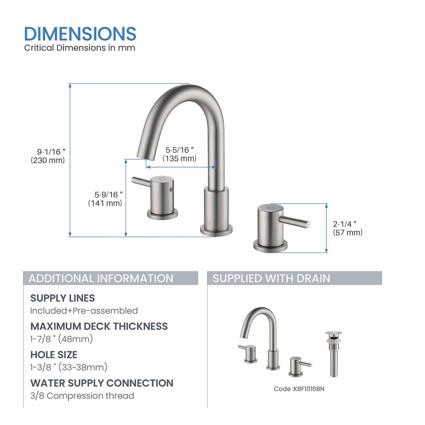 Wide Spread Lavatory Faucet – Brush Nickle - KBF1016