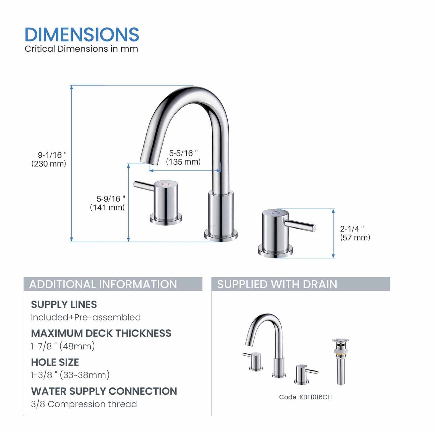Wide Spread Lavatory Faucet – Chrome - KBF1016