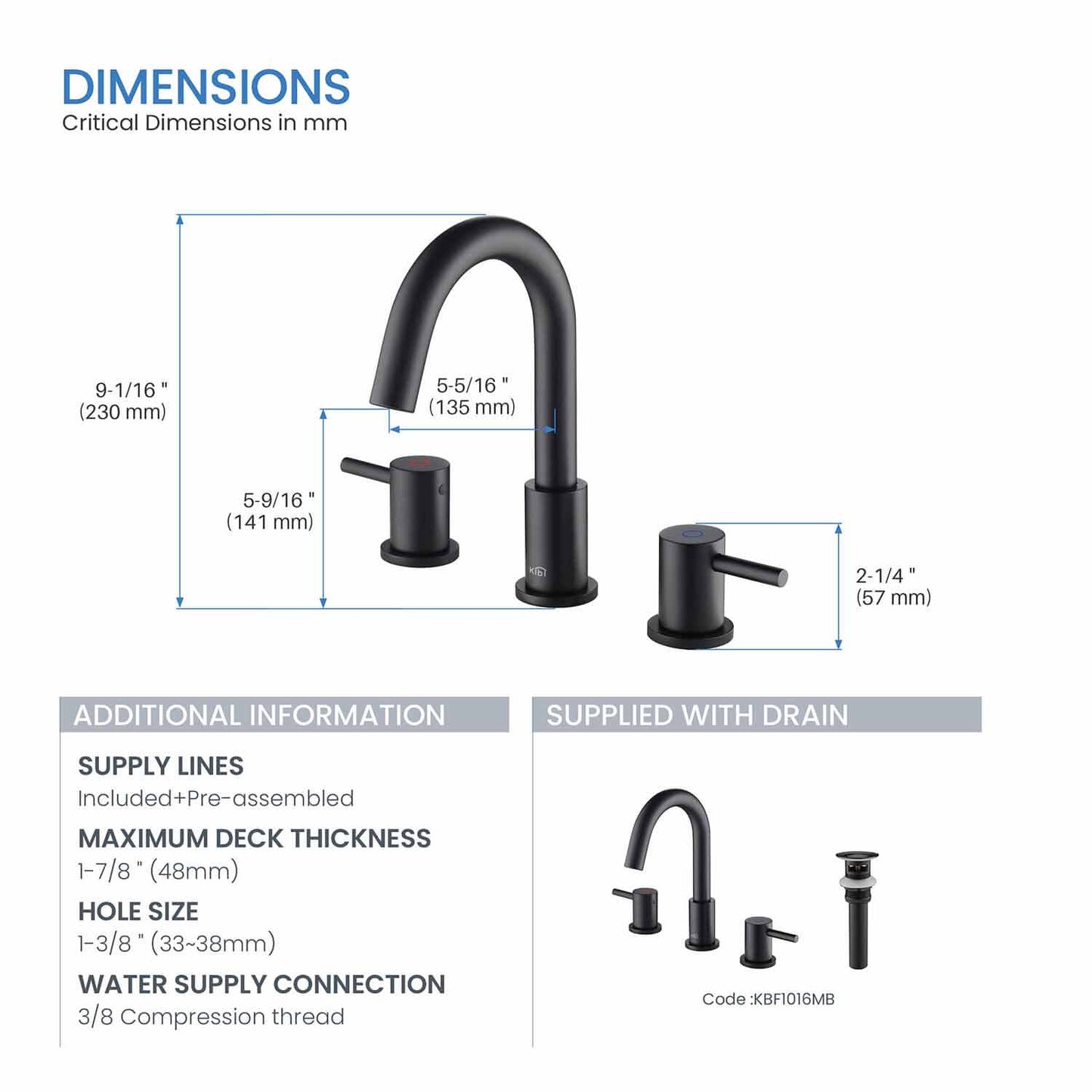 Wide Spread Lavatory Faucet – Matte Black - KBF1016