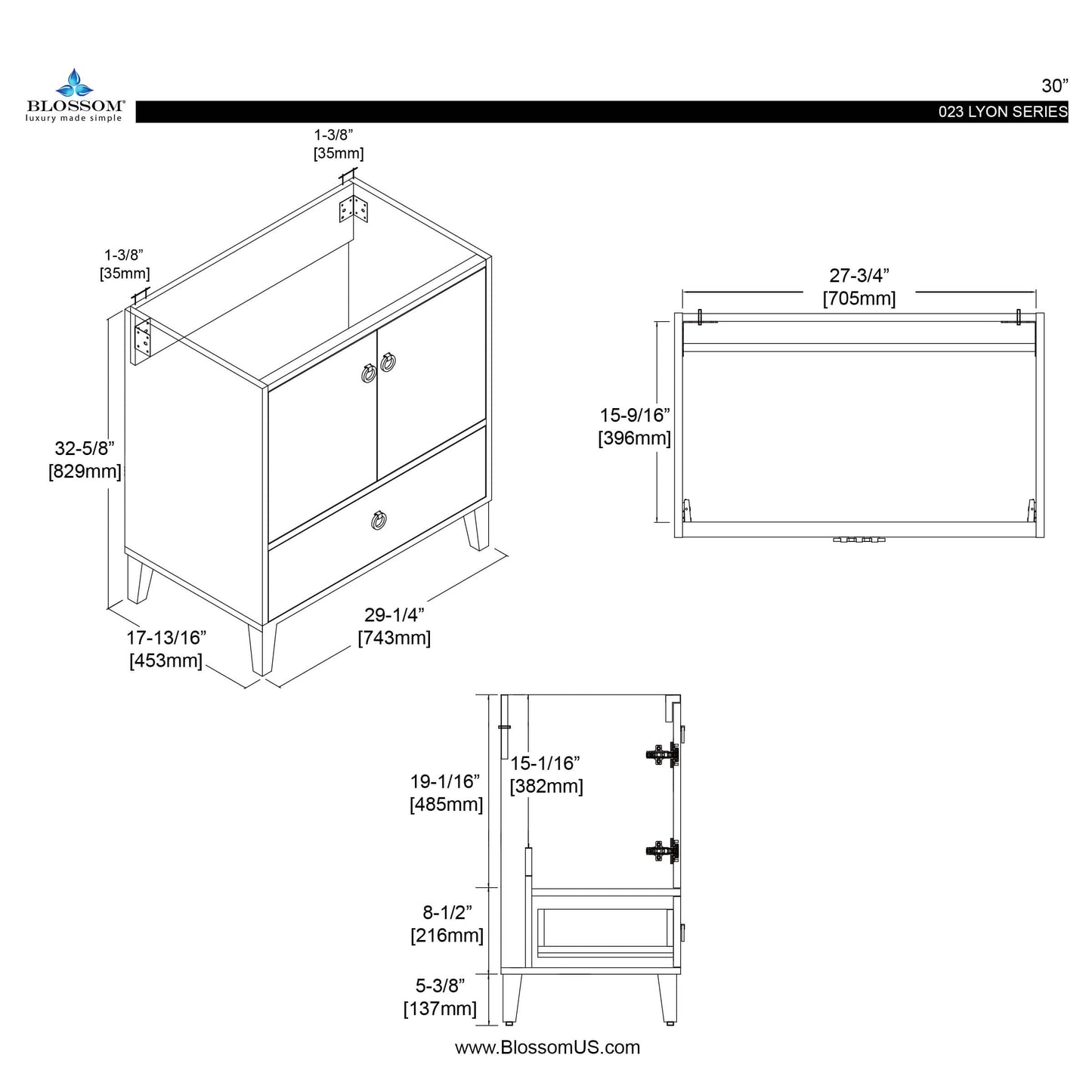 Lyon Matte White 30 Inch Vanity