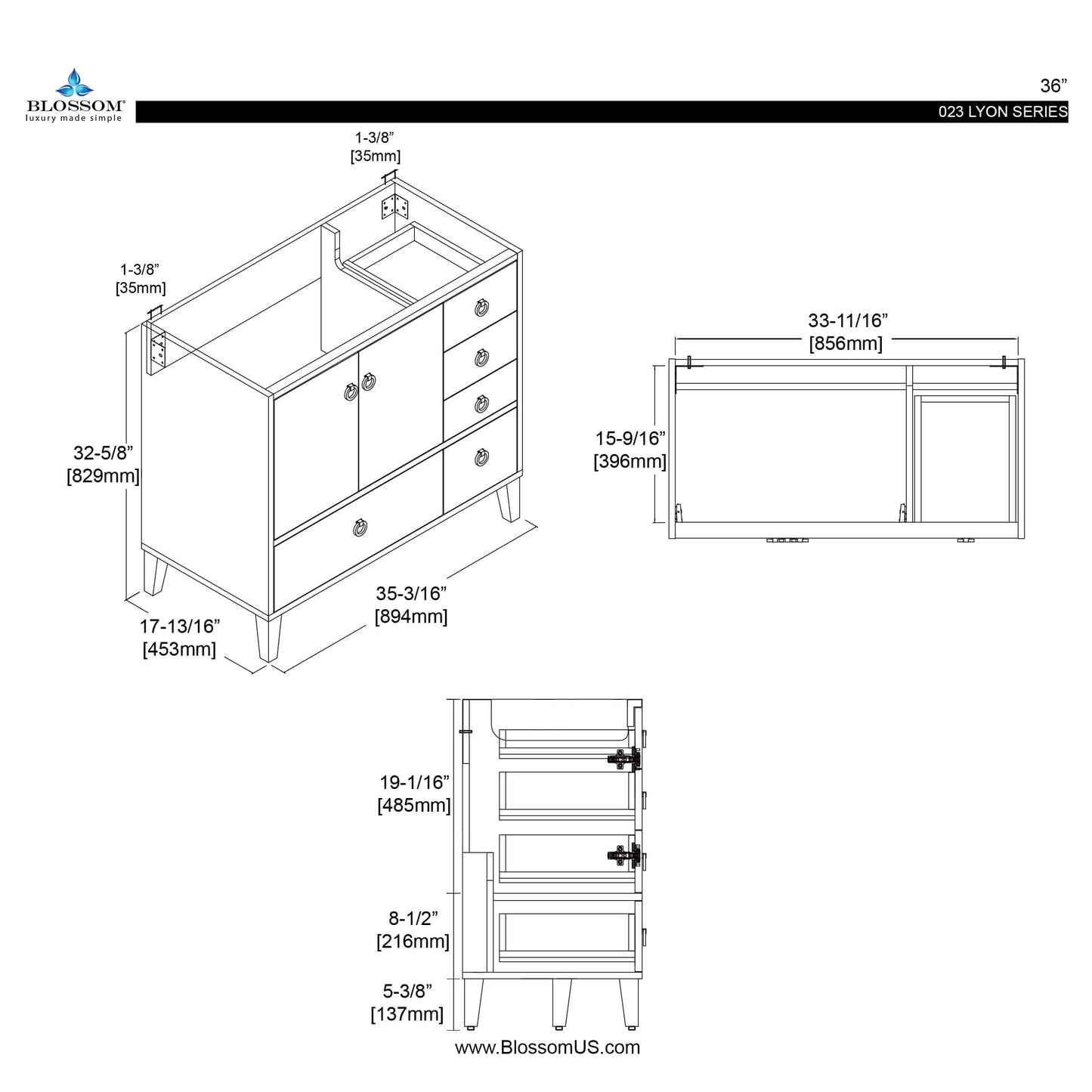 Lyon Matte White 36 Inch Vanity