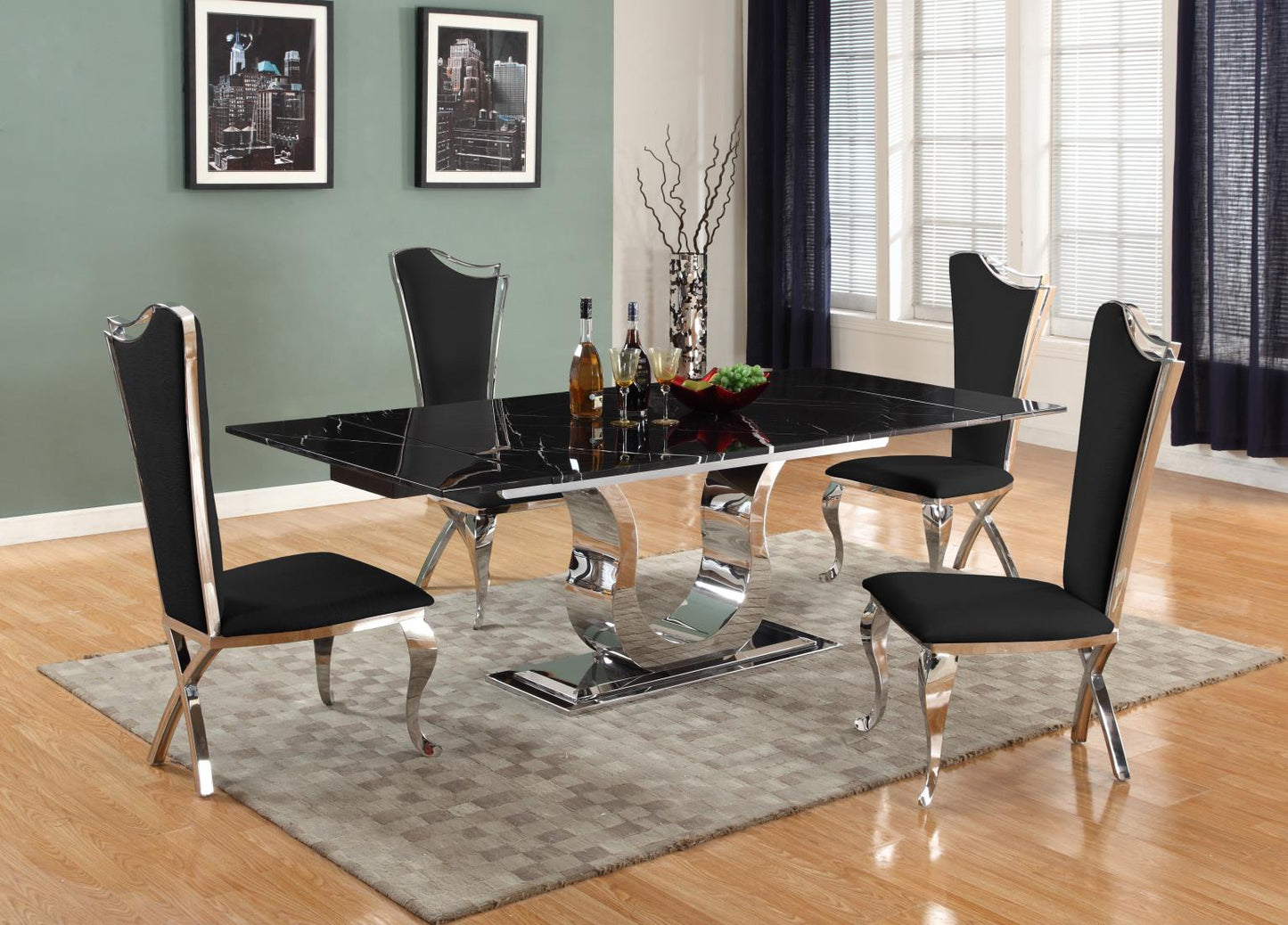 NADIA-5PC-BLK Dining Set with Marble Top
