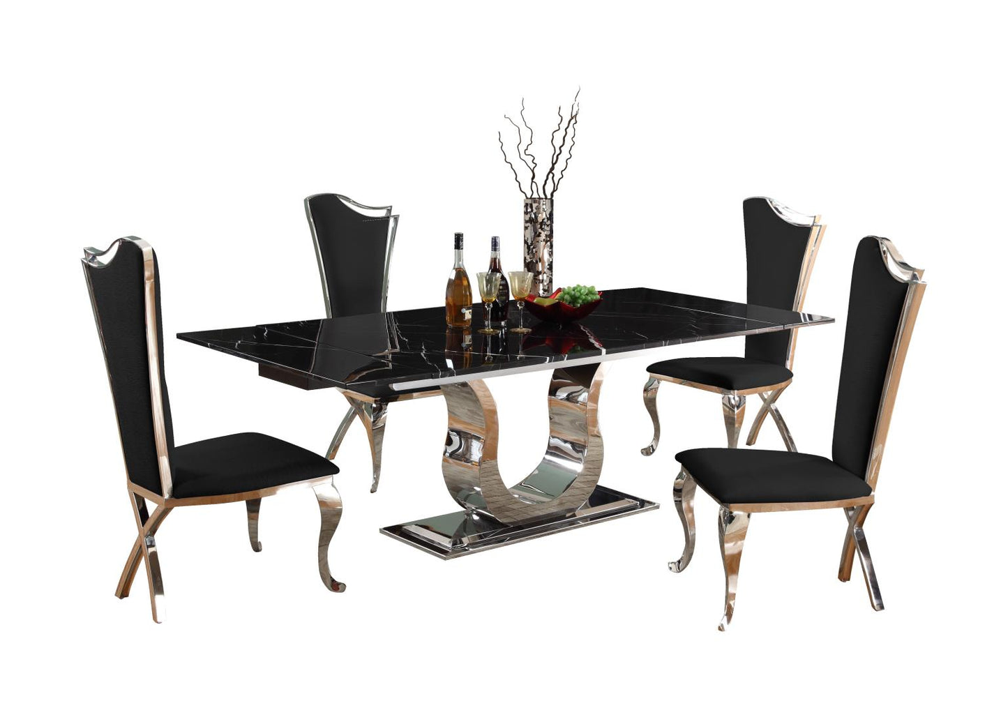 NADIA-5PC-BLK Dining Set with Marble Top