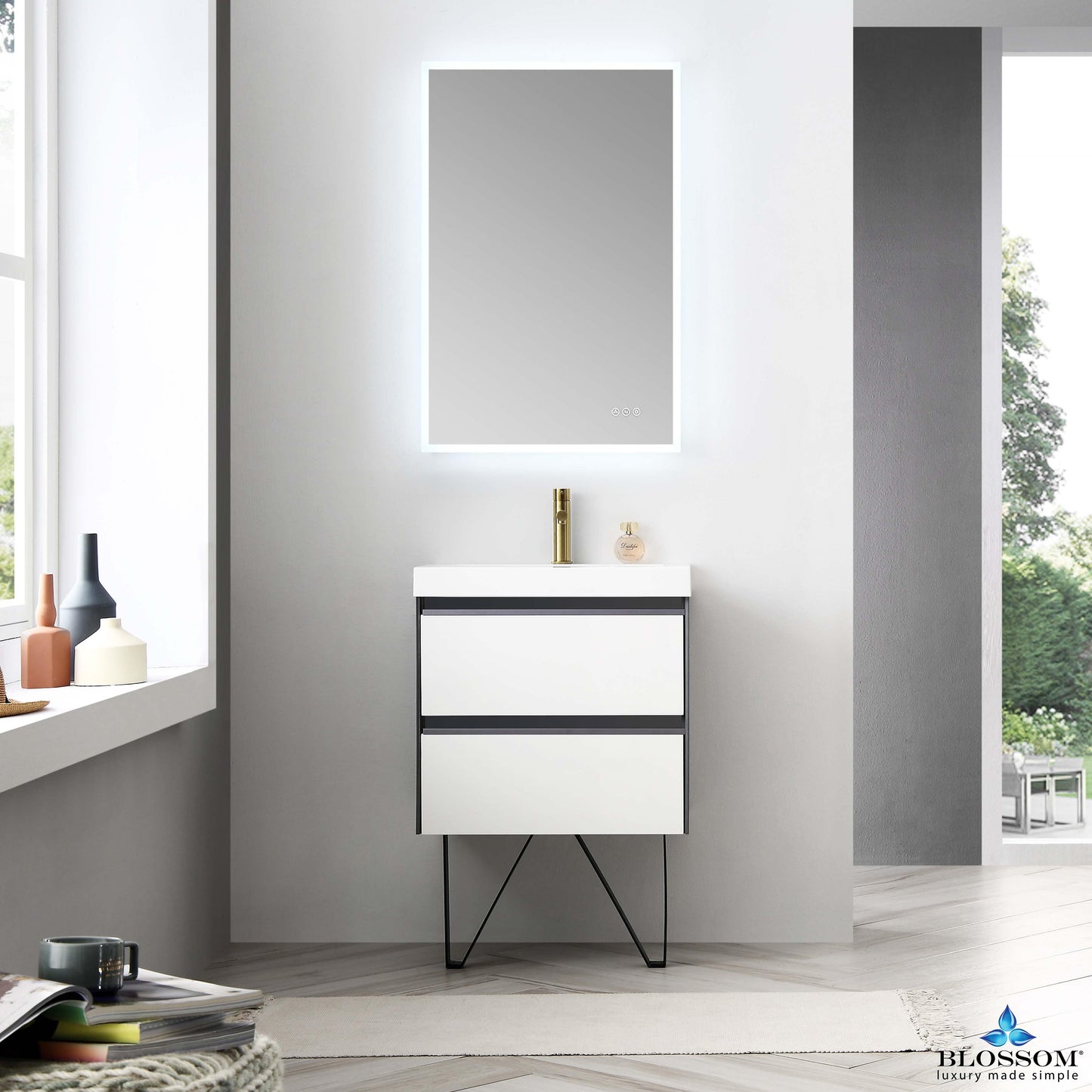 Berlin – 24 Inch Vanity with Sink – Glossy White & Glossy Grey