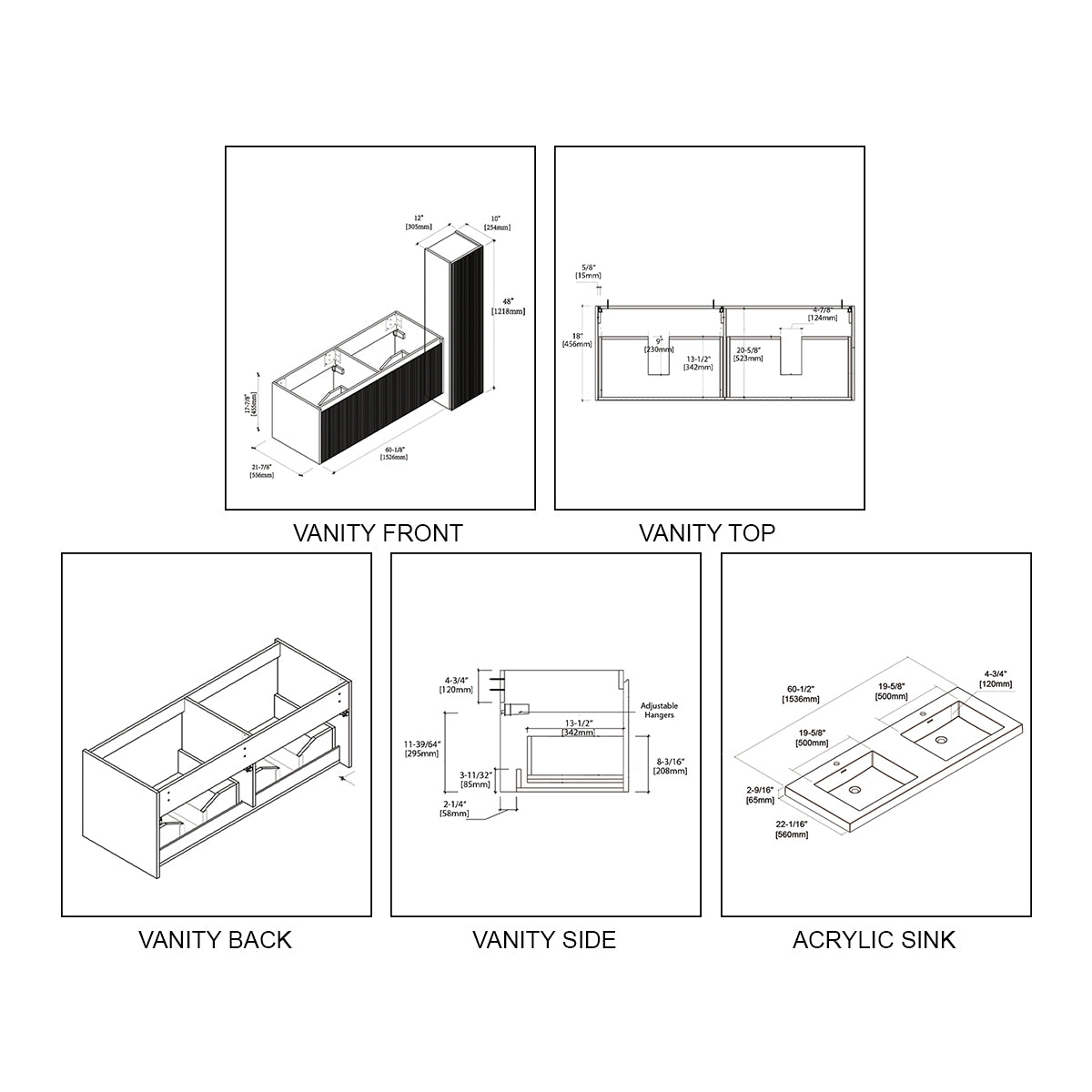 Positano 60″ Matte White Double Vanity