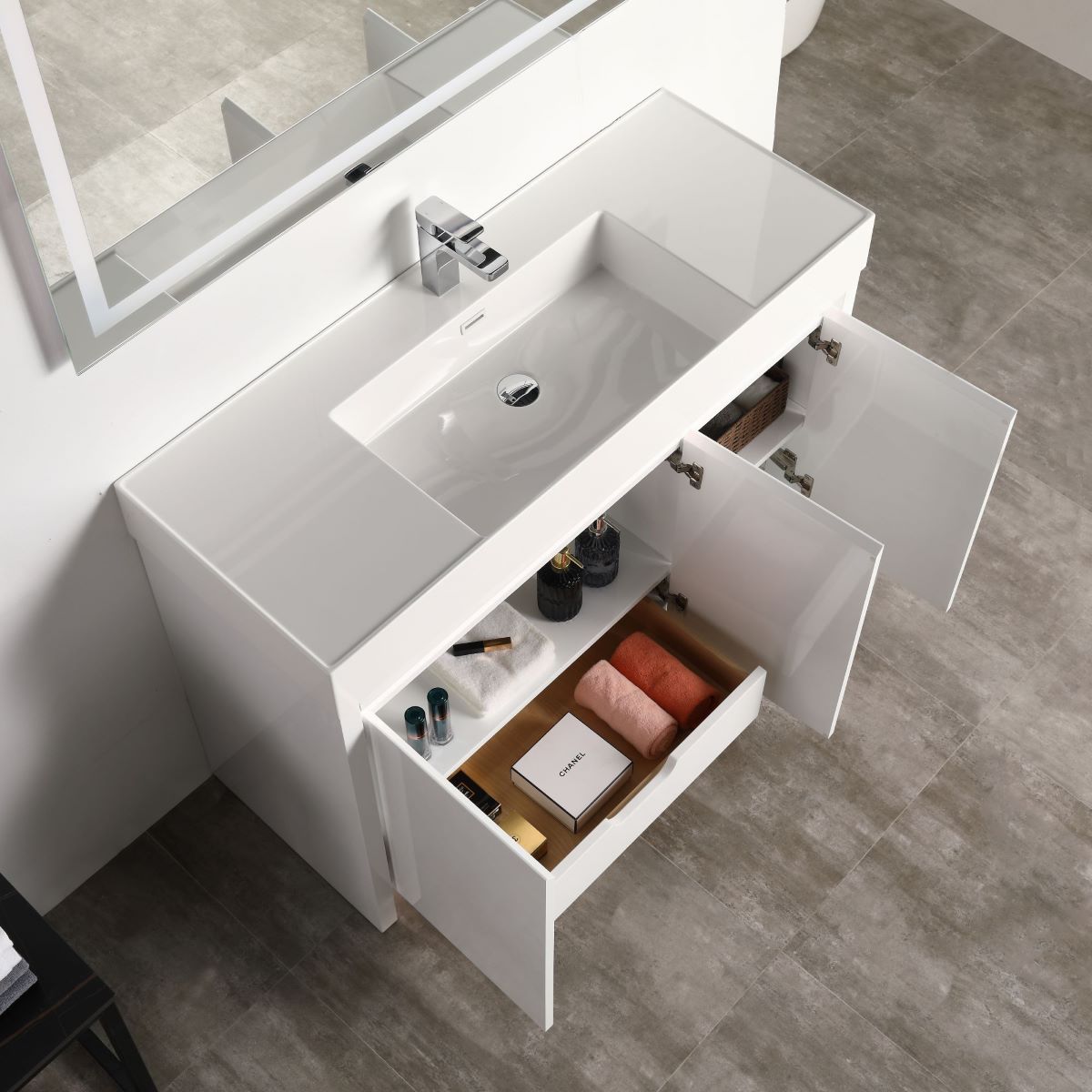Capri 48″ Glossy White Vanity (Dual LED Illuminated)