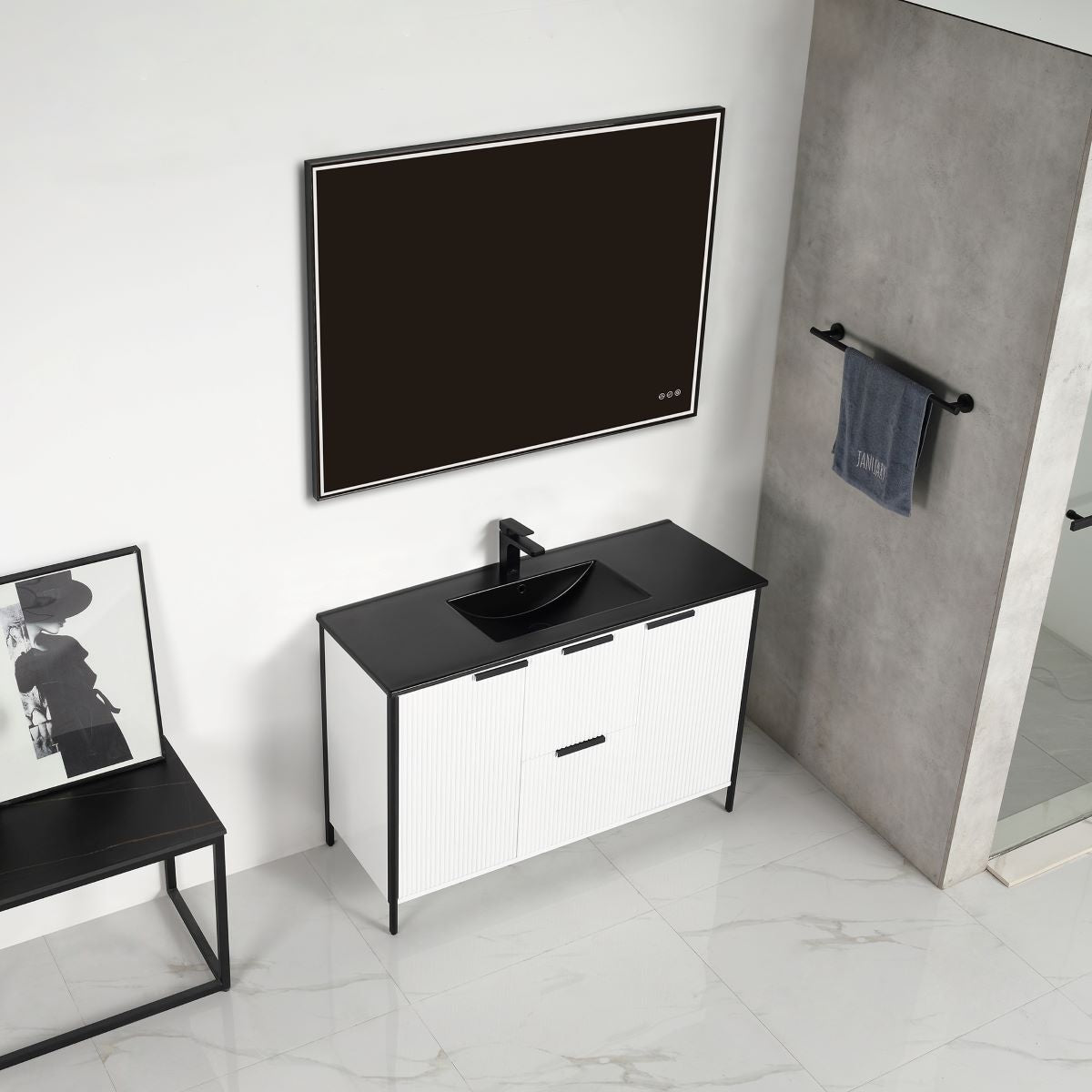 Glossy White Zurich 48″ Vanity with Ceramic Top-Mount Basin