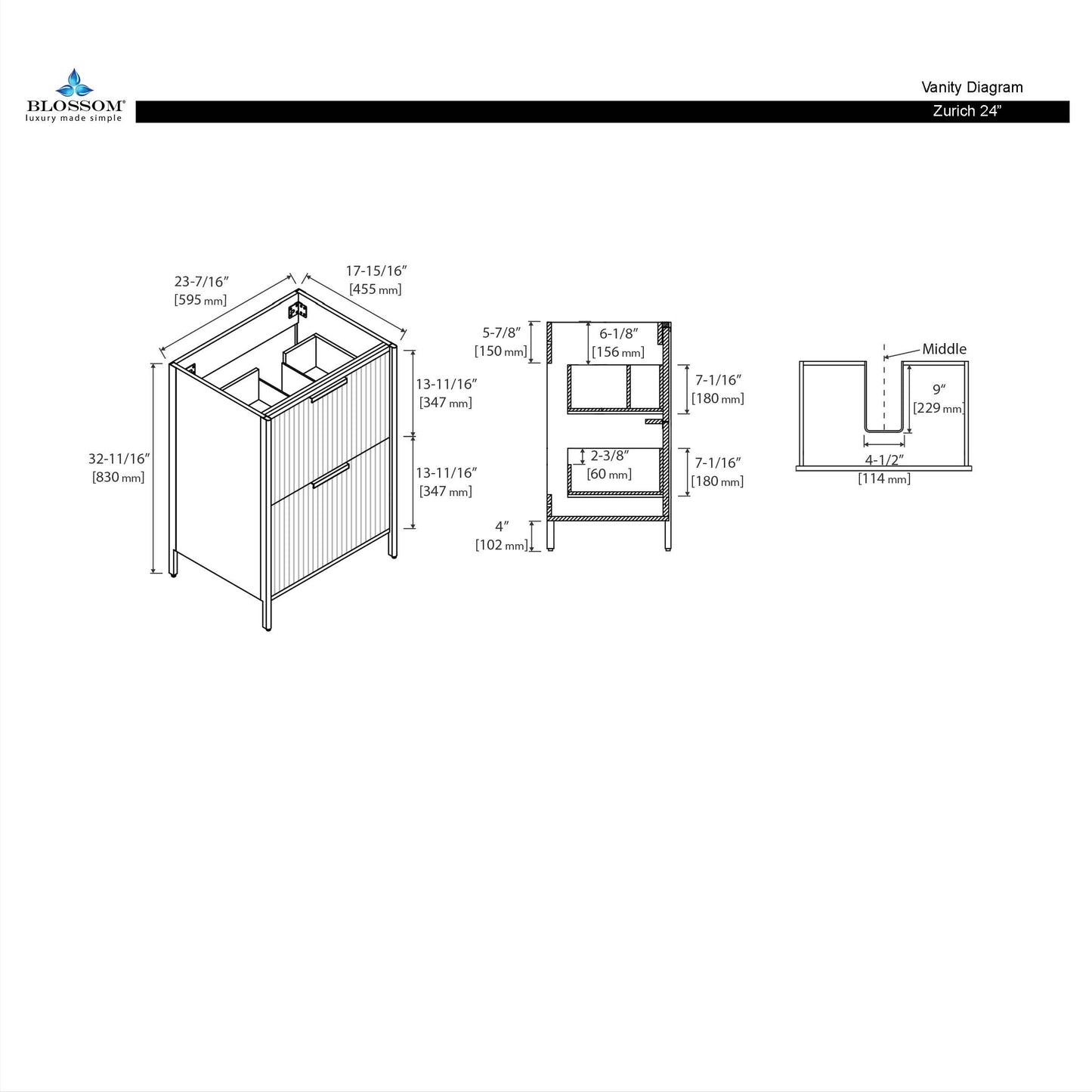 Zurich 24″ Glossy White Vanity