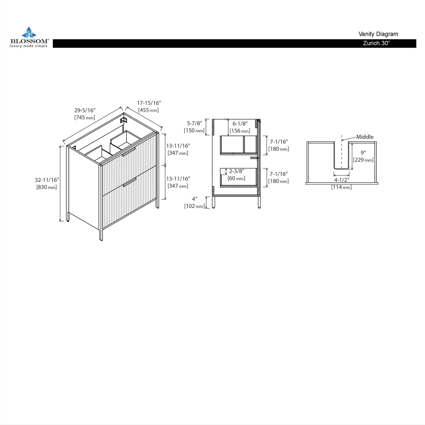 Zurich 30″ Metal Gray Vanity