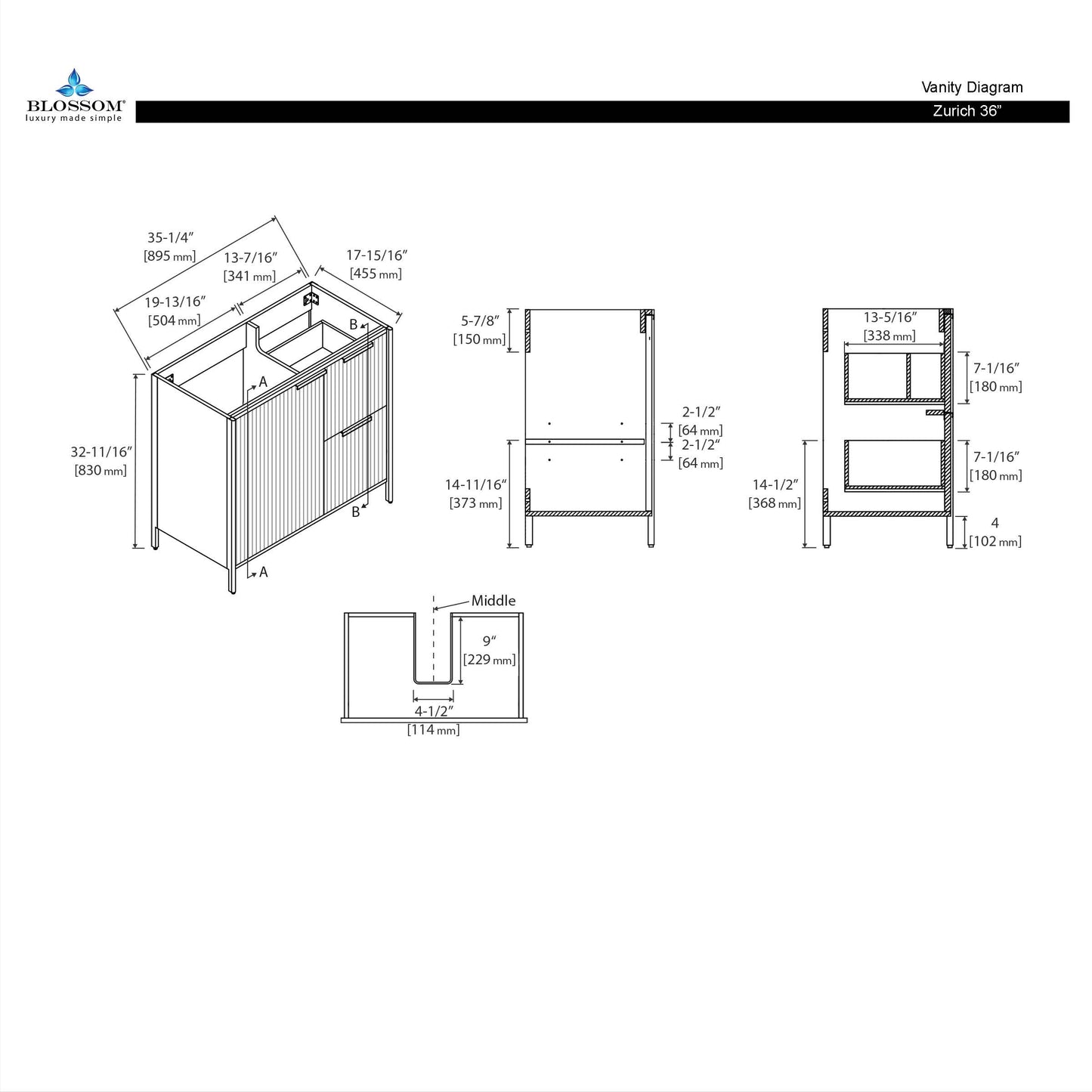 Glossy White Zurich 36″ Vanity with Ceramic Top-Mount Basin