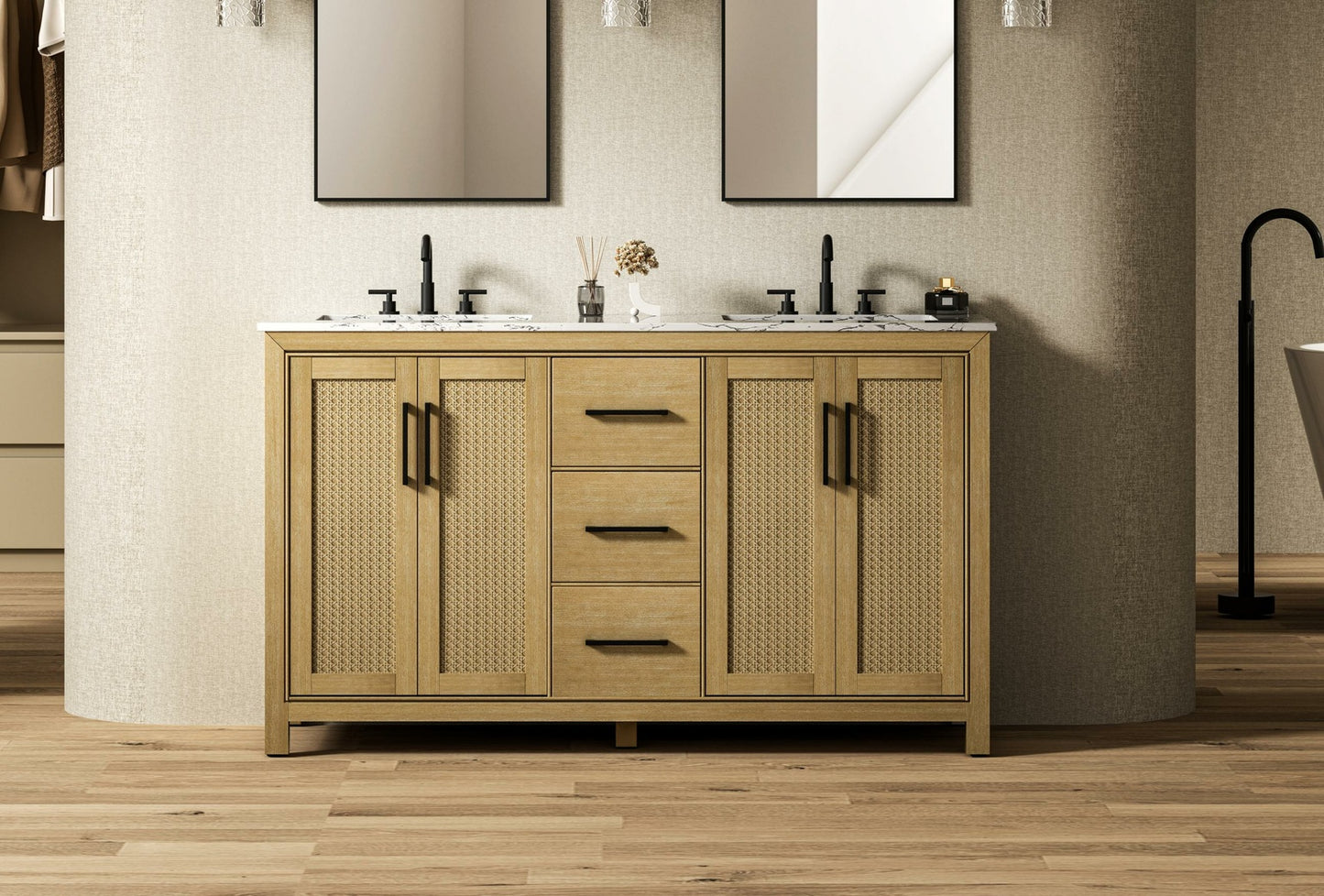 60 Inch Double Bathroom Vanity In Linen Oak VF29560DLO