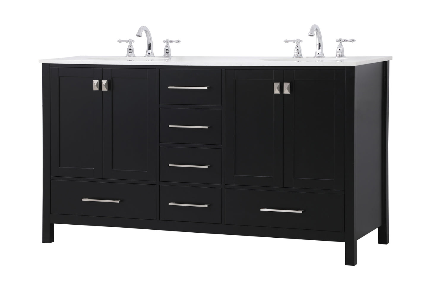 60 inch Double Bathroom Vanity in Black VF18860DBK