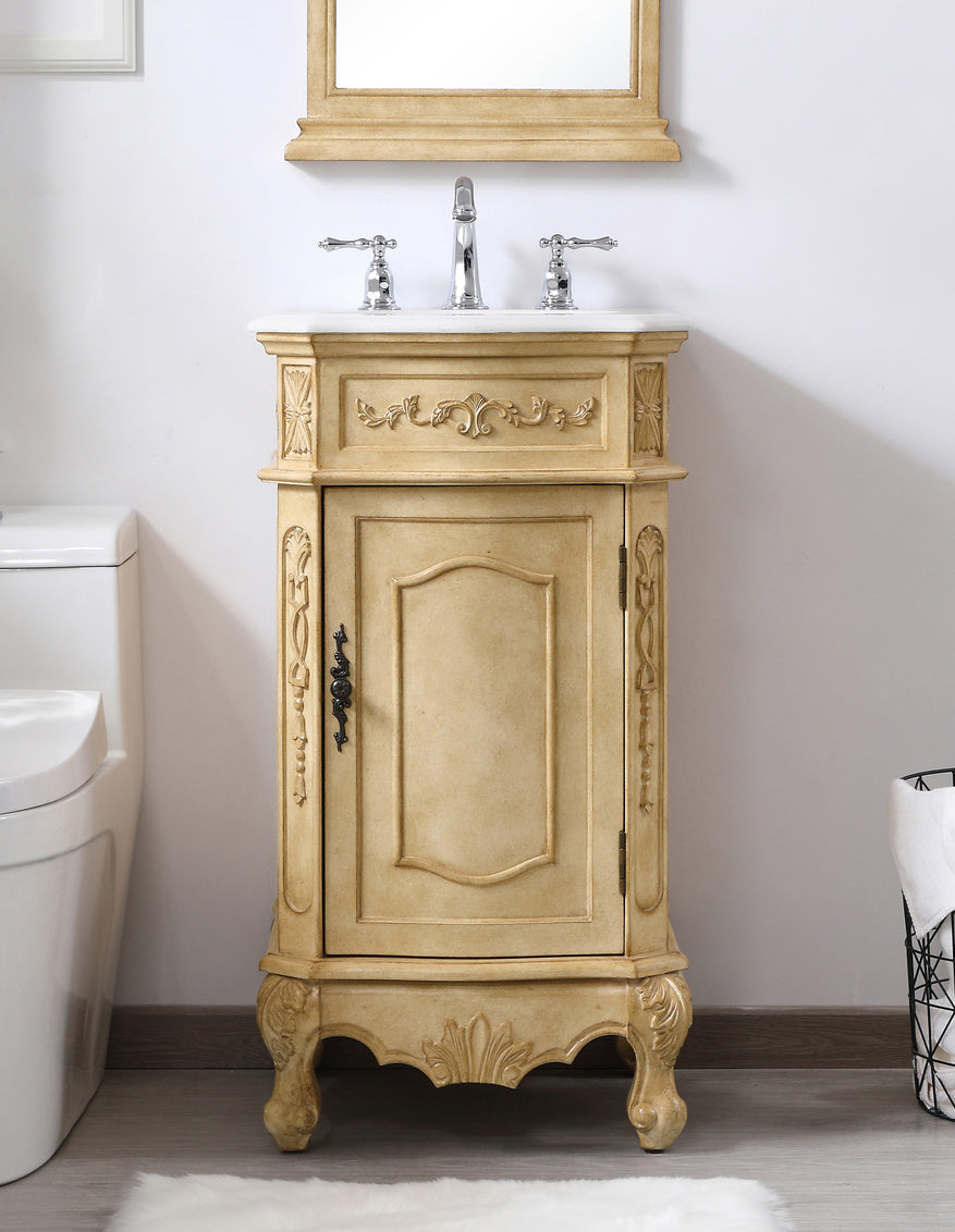 19 inch Single Bathroom vanity in Antique Beige with ivory white engineered marble