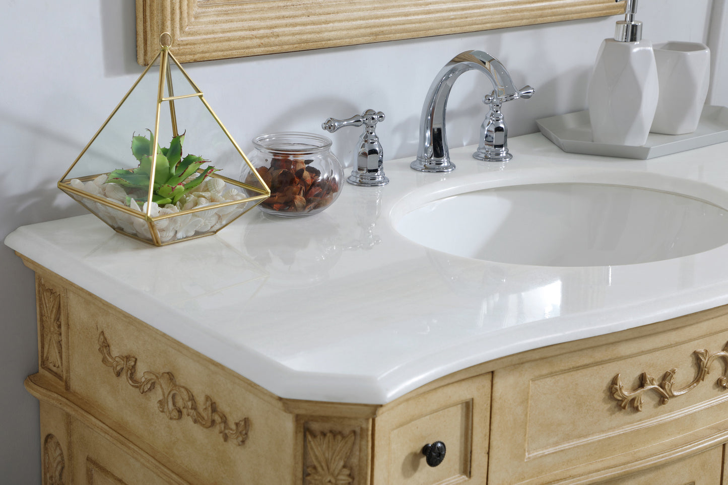 42 inch Single Bathroom vanity in Light Antique Beige with ivory white engineered marble