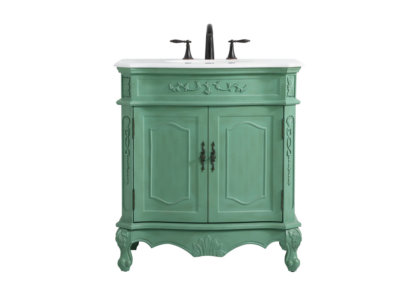 32 inch Single Bathroom vanity in vintage mint with ivory white engineered marble