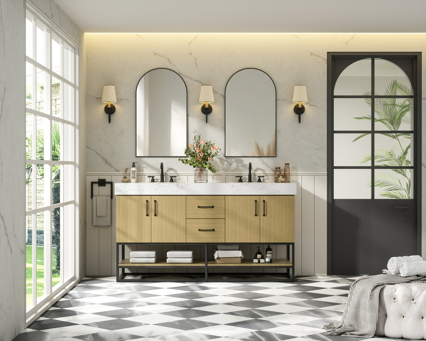 60 inch Double Bathroom Vanity in Honey Brown VF29260DMHB