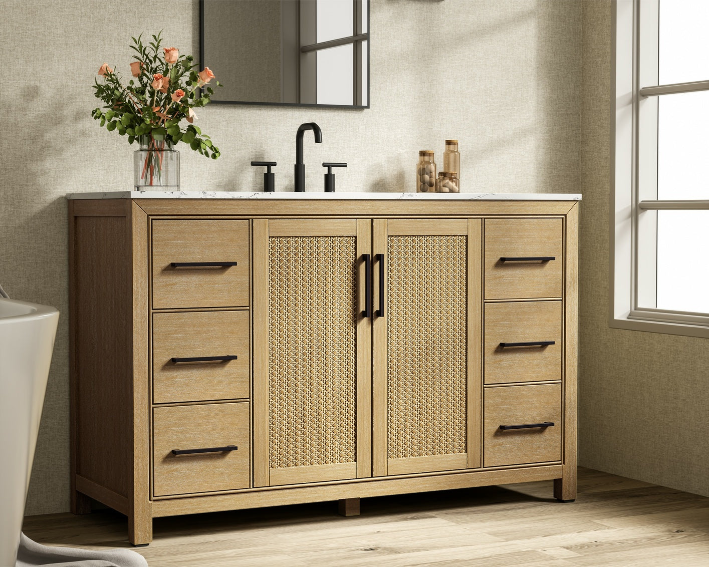 54 Inch Single Bathroom Vanity In Linen Oak VF29554LO
