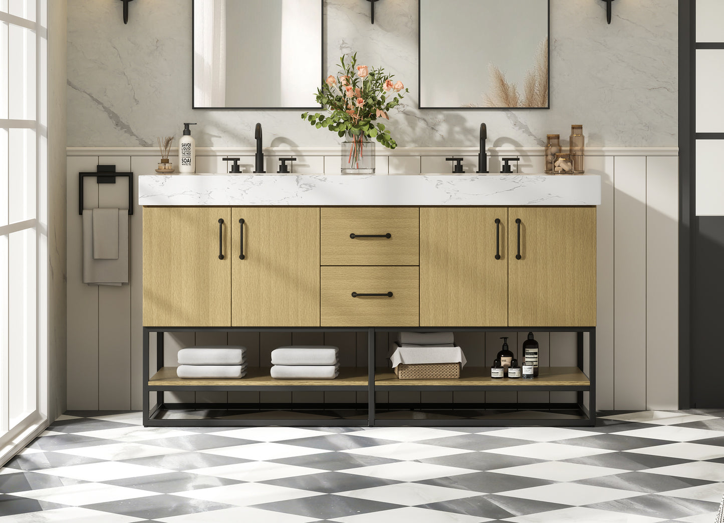 60 inch Double Bathroom Vanity in Honey Brown VF29260DMHB