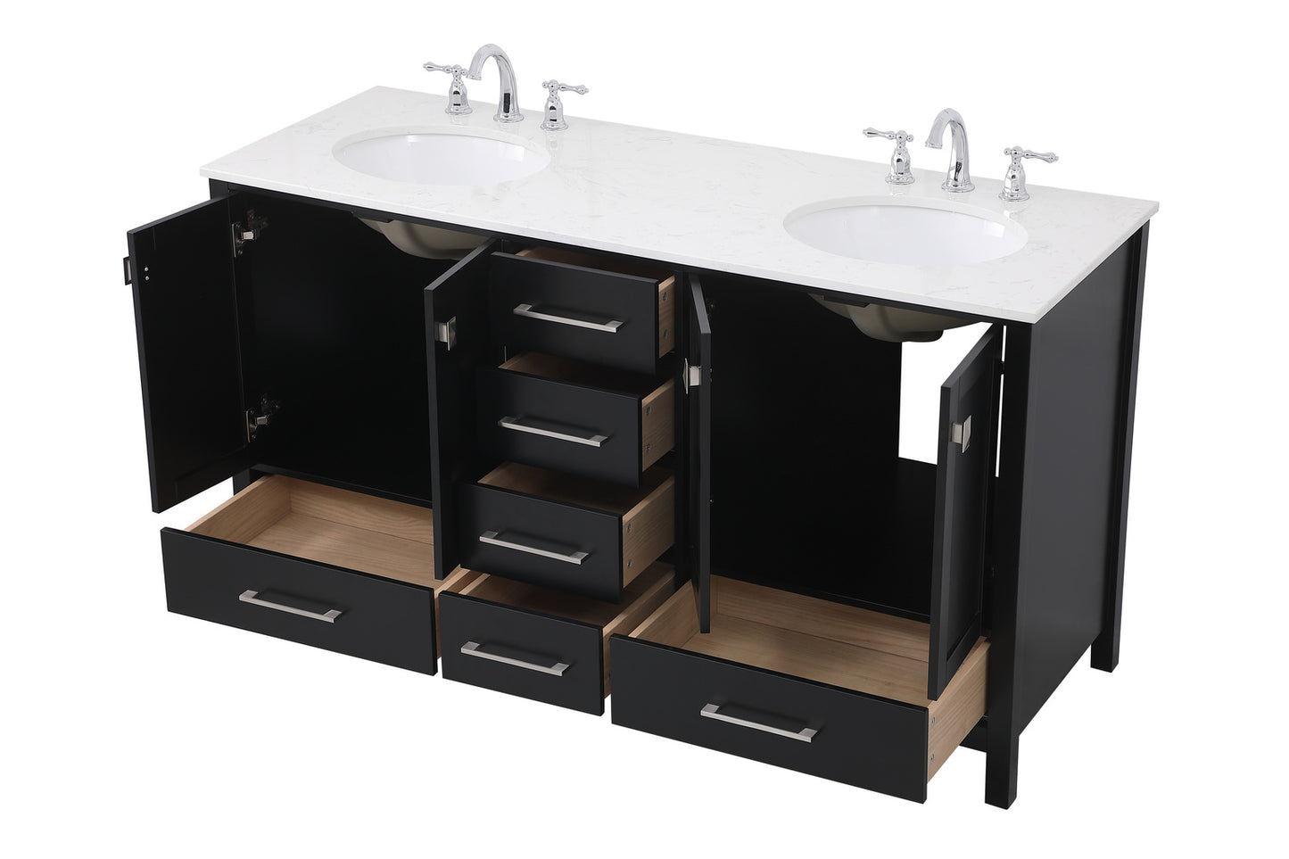 60 inch Double Bathroom Vanity in Black VF18860DBK