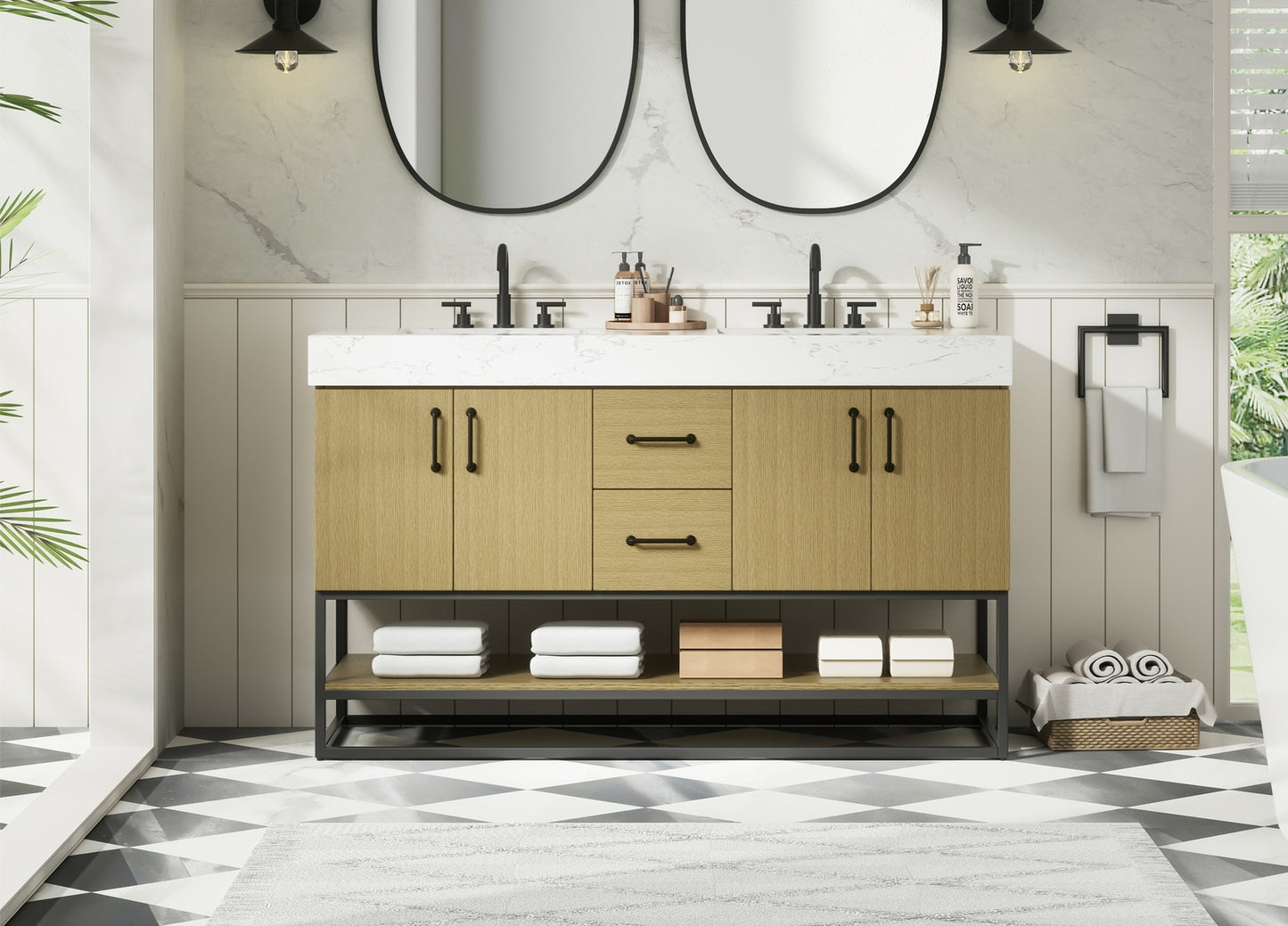 54 inch Double Bathroom Vanity in Honey Brown VF29254DMHB