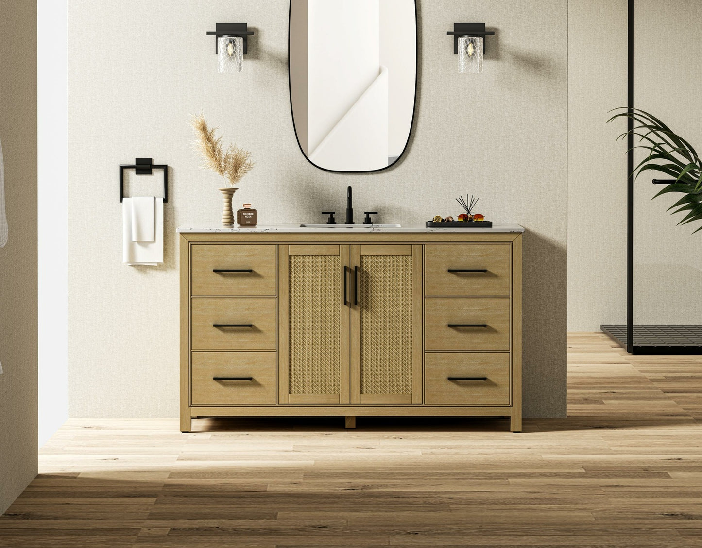 60 Inch Single Bathroom Vanity In Linen Oak VF29560LO