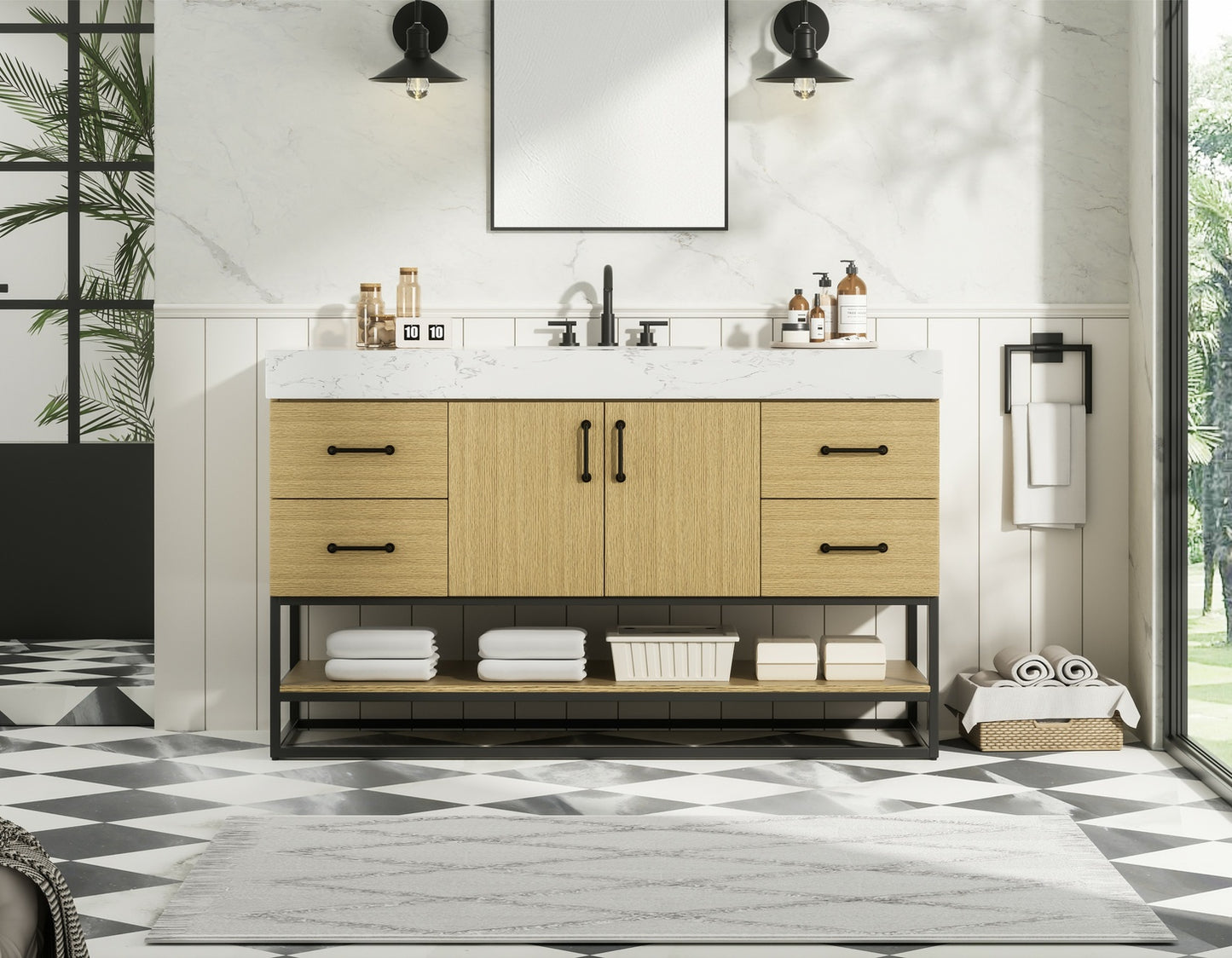 54 inch Single Bathroom Vanity in Honey Brown VF29254MHB