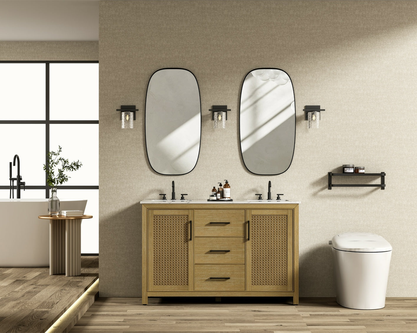 54 Inch Double Bathroom Vanity In Linen Oak VF29554DLO
