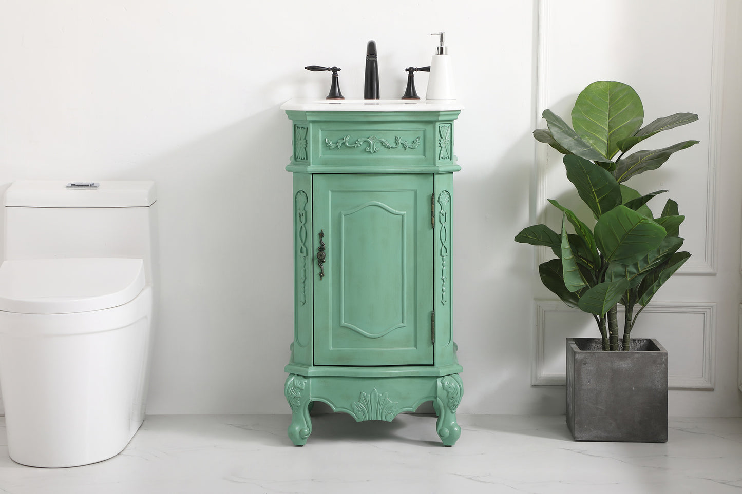 19 inch Single Bathroom vanity in vintage mint with ivory white engineered marble