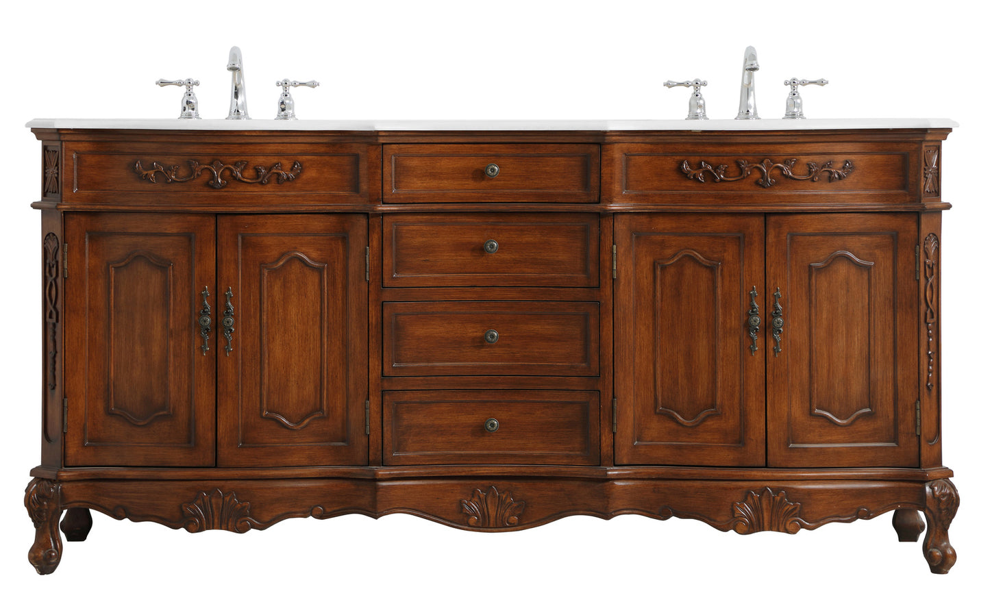 72 inch Double Bathroom vanity in Teak with ivory white engineered marble