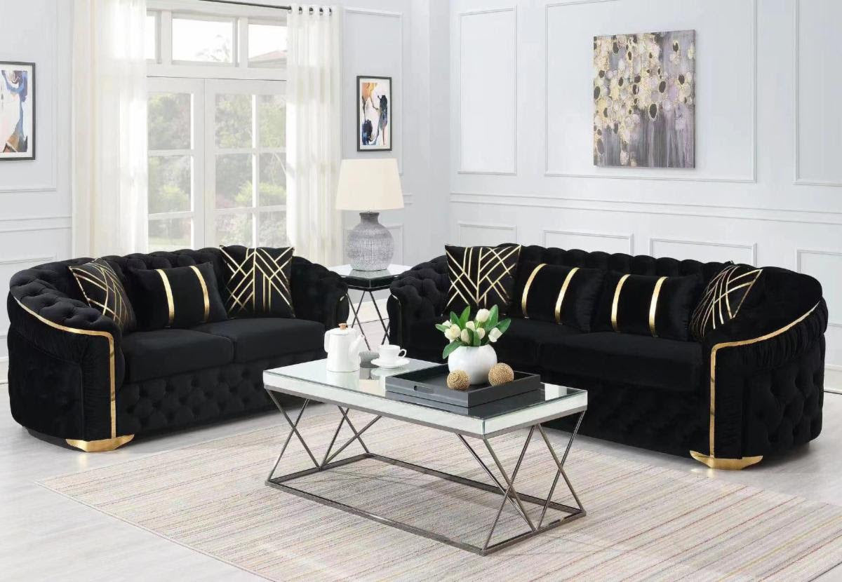 KING 2 PC VELVET SOFA And LOVESEAT - BLACK - King-BLK