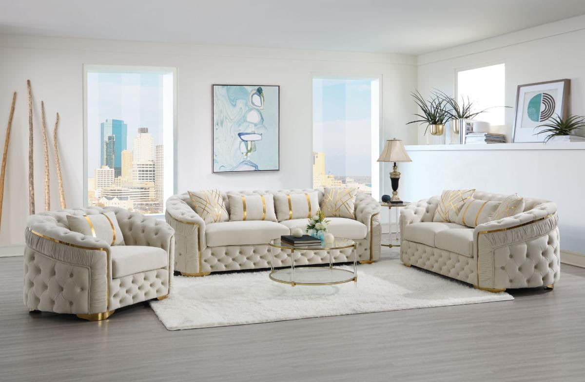 KING 2 PC VELVET SOFA And LOVESEAT - CREAM