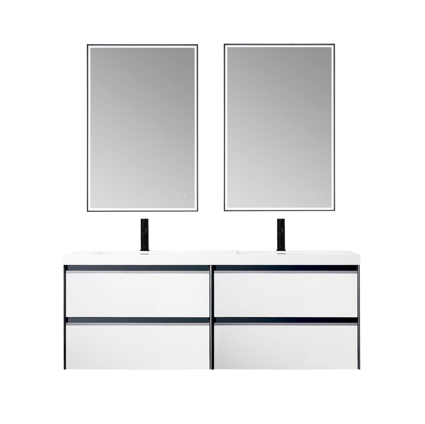 Berlin – 60 Inch Vanity with Sink – Glossy White & Glossy Grey