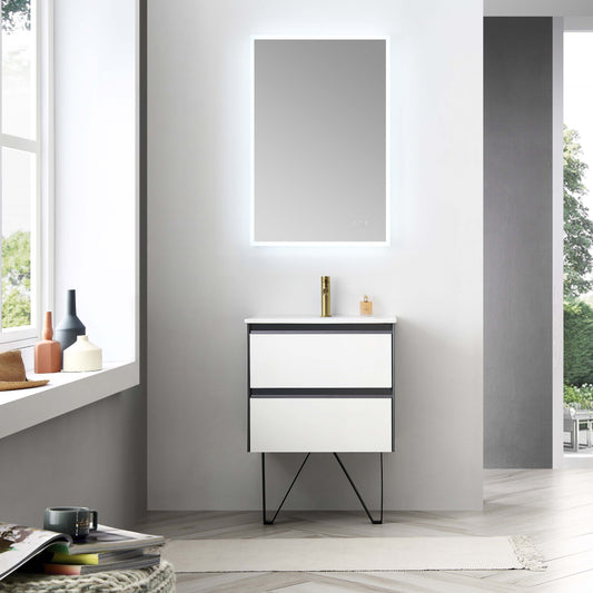 Berlin – 24 Inch Vanity with Sink – Glossy White & Glossy Grey