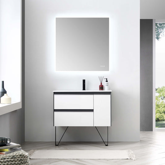 Berlin – 36 Inch Vanity with Sink – Glossy White & Glossy Grey