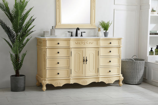 60 inch Single Bathroom vanity in Light Antique Beige with ivory white engineered marble