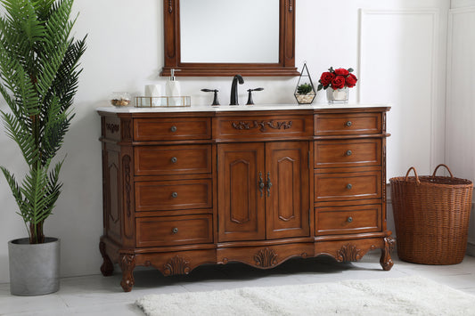 60 inch Single Bathroom vanity in Teak with ivory white engineered marble